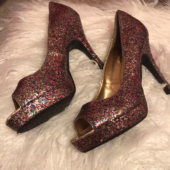 Multi color sparkle platform heels - Picture 1 of 4
